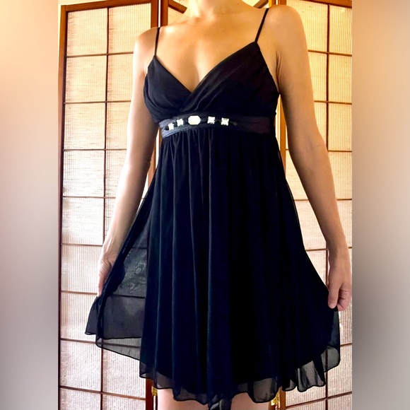 Vintage Y2K Ruby Rox black spaghetti strap babydoll evening/ dance dress - Picture 2 of 9